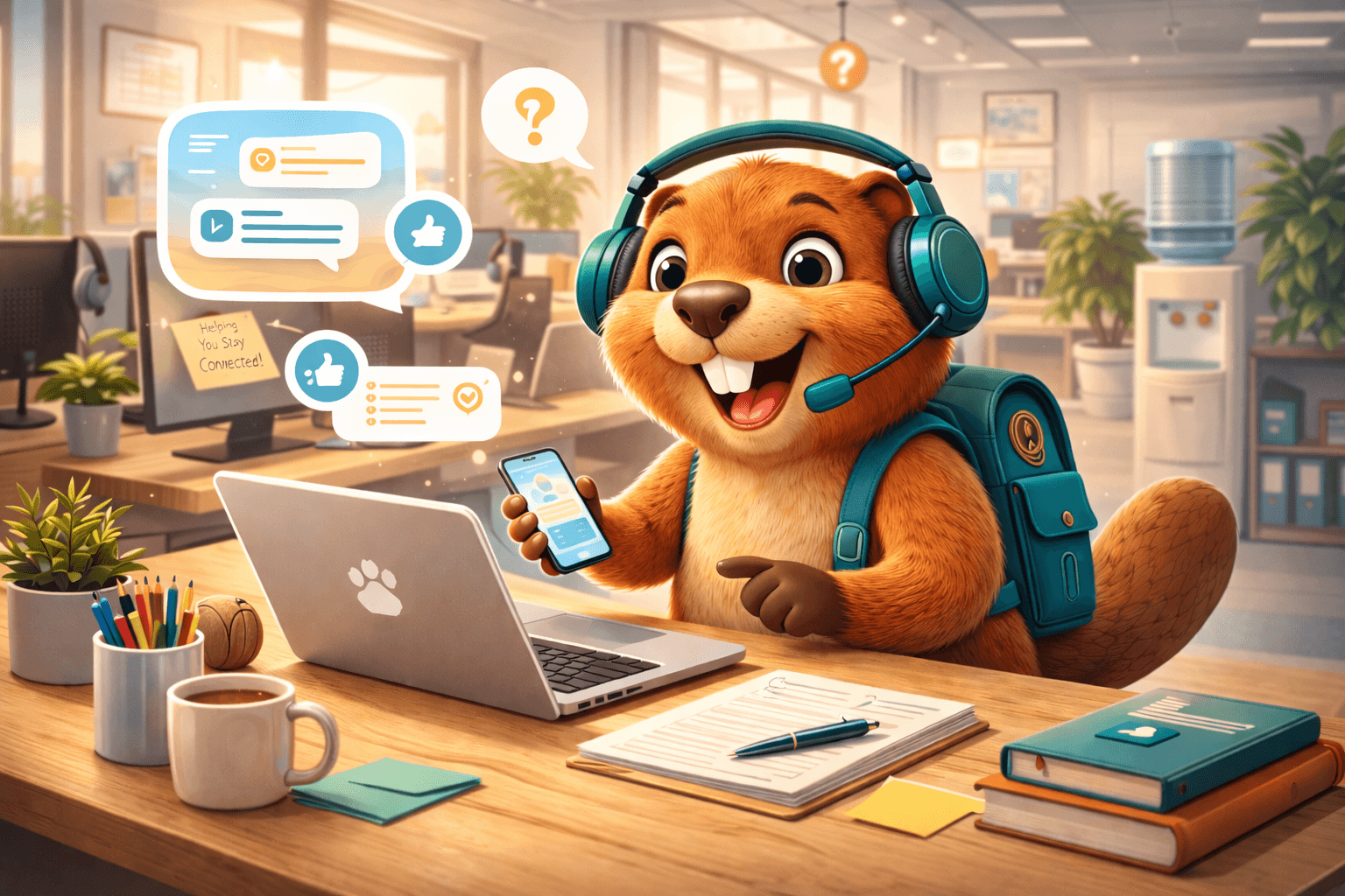 Claire the Beaver, the official SiMClaire mascot, representing our dedicated global travel eSIM customer support team